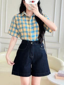 Thumbnail Quần Jean Ngố Nữ Xanh Đen Lưng Cao sáng da dễ phối đồ ENVY JS60 1