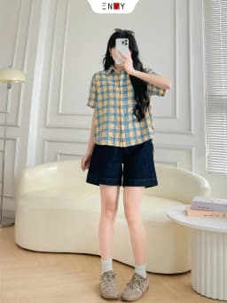 Thumbnail Quần Jean Ngố Nữ Xanh Đen Lưng Cao sáng da dễ phối đồ ENVY JS60 2