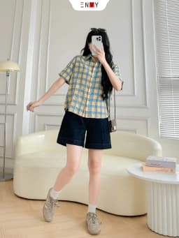 Thumbnail Quần Jean Ngố Nữ Xanh Đen Lưng Cao sáng da dễ phối đồ ENVY JS60 3