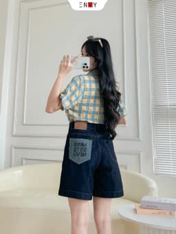 Thumbnail Quần Jean Ngố Nữ Xanh Đen Lưng Cao sáng da dễ phối đồ ENVY JS60 4