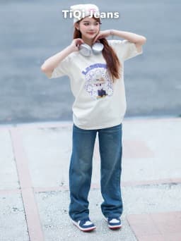 Thumbnail Quần jean nữ ống rộng TiQi Jeans wash nhẹ xanh cơ bản cạp cao B2320 3