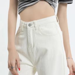 Thumbnail Quần jean nữ ống suông đứng trơn kaki trắng THOCA HOUSE thời thượng, sành điệu 2