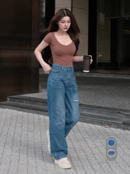 Thumbnail Quần jean nữ ống suông rộng rách đùi nhẹ TiQi Jeans B404 1