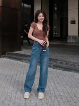 Thumbnail Quần jean nữ ống suông rộng rách đùi nhẹ TiQi Jeans B404 2