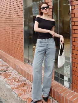Thumbnail Quần jean nữ ống suông rộng rách đùi nhẹ TiQi Jeans B404 3