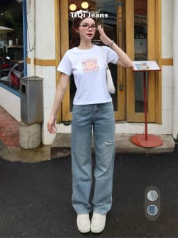 Thumbnail Quần jean nữ ống suông rộng rách đùi nhẹ TiQi Jeans B404 4