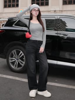 Thumbnail Quần jean nữ ống suông rộng đen trơn basic wash trắng TiQi Jeans B320 1