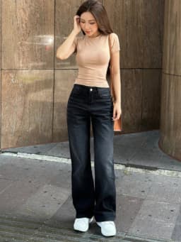 Thumbnail Quần jean nữ ống suông rộng đen trơn basic wash trắng TiQi Jeans B320 2