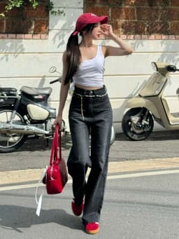 Thumbnail Quần jean nữ ống suông rộng đen trơn basic wash trắng TiQi Jeans B320 3