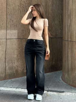 Thumbnail Quần jean nữ ống suông rộng đen trơn basic wash trắng TiQi Jeans B320 4