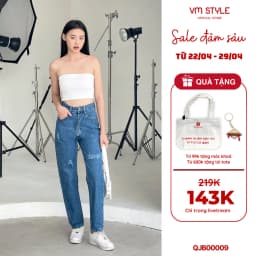 Thumbnail Quần jean nữ VMSTYLE baggy lưng cao tạo xước dáng suông form đẹp đi học, đi chơi - QJB00009 1