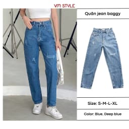 Thumbnail Quần jean nữ VMSTYLE baggy lưng cao tạo xước dáng suông form đẹp đi học, đi chơi - QJB00009 2