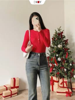 Thumbnail Quần Jean Ống Loe Nữ Thêu Thỏ Màu Đậm Dễ Phối Đồ ENVY J151 1