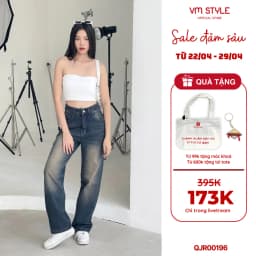Thumbnail Quần jean ống rộng denim nữ VMSTYLE cạp cao trơn lai thường wash màu cao cấp basic đi học QJR00196 1