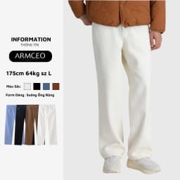 Thumbnail Quần jean ống rộng nam đen trắng cạp cao ARMCEO form chuẩn Hàn Quốc dày dặn, hack dáng- J03 1