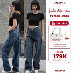 Thumbnail Quần jean ống rộng nữ VMSTYLE trơn cạp cao lai kiểu lua tua basic cá tính năng động đi chơi 420 - QJR00142 1