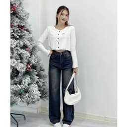 Thumbnail Quần jean ống rộng nữ VMSTYLE trơn cạp cao lai kiểu lua tua basic cá tính năng động đi chơi 420 - QJR00142 4