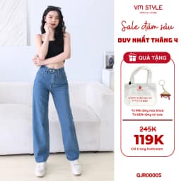 Thumbnail Quần jean ống rộng nữ VMSTYLE, Quần jeans ống suông cạp cao 2 nút ngang dễ phối đồ đi chơi N99 - QJR00005 1