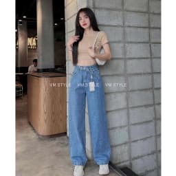 Thumbnail Quần jean ống rộng nữ VMSTYLE, Quần jeans ống suông cạp cao 2 nút ngang dễ phối đồ đi chơi N99 - QJR00005 4