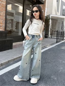 Thumbnail Quần Jean Ống Rộng, Quần Bò Ống Xuông Phong Cách Thời Trang Cho Các Bé Gái Cao Dưới 1m7 J107 1
