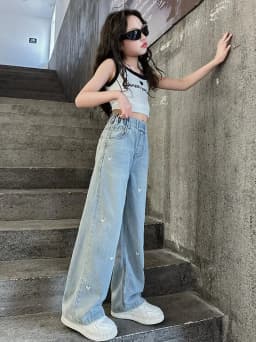 Thumbnail Quần Jean Ống Rộng, Quần Bò Ống Xuông Phong Cách Thời Trang Cho Các Bé Gái Cao Dưới 1m7 - Babimama - J96 4