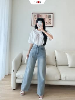 Thumbnail Quần Jean Suông Dáng Dài Nữ Bản Lai To Chất Mềm ENVY J174 2