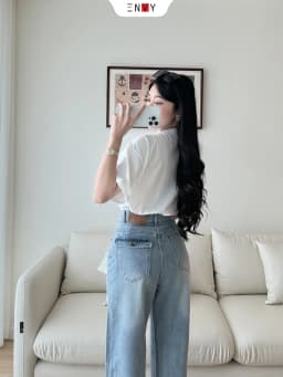 Thumbnail Quần Jean Suông Dáng Dài Nữ Bản Lai To Chất Mềm ENVY J174 3