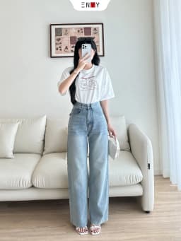 Thumbnail Quần Jean Suông Dáng Dài Nữ Bản Lai To Chất Mềm ENVY J174 4