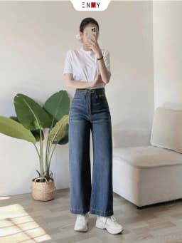 Thumbnail Quần Jean Suông Nữ Bản Lai To Vải Mềm Dáng Ngắn ENVY J170 1