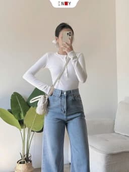 Thumbnail Quần Jean Suông Nữ Bản Lai To Vải Mềm Dáng Ngắn ENVY J170 3