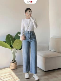 Thumbnail Quần Jean Suông Nữ Bản Lai To Vải Mềm Dáng Ngắn ENVY J170 4