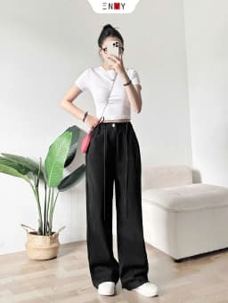 Thumbnail Quần Jean Suông Nữ Rộng Dáng Dài Lưng Thun Sau ENVY J160 1