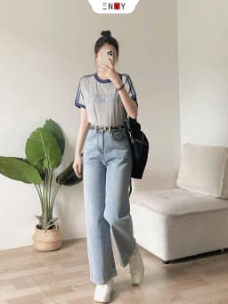 Thumbnail Quần Jean Suông Vải Mềm Dáng Ngắn (93cm) Bản Lai To ENVY J171 1