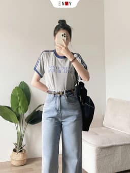 Thumbnail Quần Jean Suông Vải Mềm Dáng Ngắn (93cm) Bản Lai To ENVY J171 2