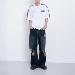 Thumbnail Quần Jeans Candles Denim Knee Blow-out Wide Leg Unisex 3