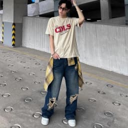 Thumbnail Quần Jeans Candles Denim Knee Blow-out Wide Leg Unisex 4