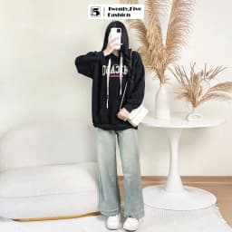Thumbnail Quần jeans nữ Twentyfive ống rộng dài cạp cao gập gấu 5531 1