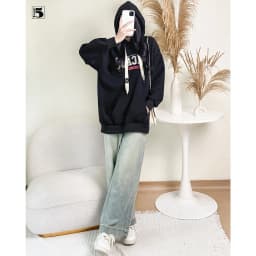Thumbnail Quần jeans nữ Twentyfive ống rộng dài cạp cao gập gấu 5531 2