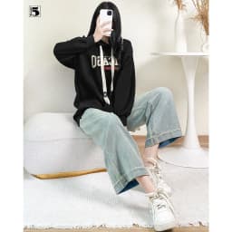 Thumbnail Quần jeans nữ Twentyfive ống rộng dài cạp cao gập gấu 5531 4