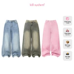 Thumbnail Quần Jeans wash 𝐊𝐢𝐥𝐥𝐬𝐲𝐬𝐭𝐞𝐦 ống rộng New Jean quần bò wash màu unisex thời trang nam nữ 1