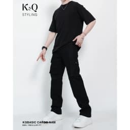 Thumbnail Quần kaki nam túi hộp ống đứng kiểu cargo KQSTYLING form relaxed fit cotton premium đen 1
