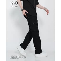 Thumbnail Quần kaki nam túi hộp ống đứng kiểu cargo KQSTYLING form relaxed fit cotton premium đen 2