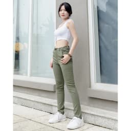 Thumbnail Quần kaki nữ KQ STYLING ống đứng ôm dáng co giãn 4 chiều mềm mịn Rêu Nhạt cao cấp 1