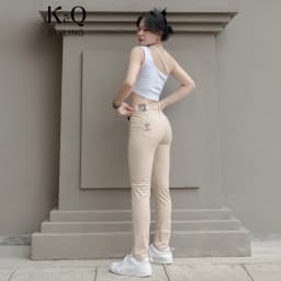 Thumbnail Quần kaki nữ KQ STYLING ống đứng ôm dáng co giãn 4 chiều mềm mịn Kem Vàng cao cấp 2