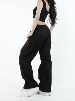 Thumbnail Quần kaki nữ túi hộp ống rộng KQSTYLING vải 100% cotton mềm mịn form rộng thoải mái WIDE-ĐEN 1