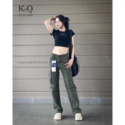 Thumbnail Quần kaki túi hộp nữ ống suông kiểu cargo KQSTYLING kaki co giãn mềm mịn form rộng vừa premium 1