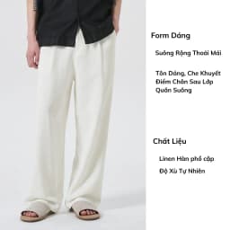 Thumbnail Quần linen nam BAETON ống rộng tôn dáng che khuyết điểm phong cách Hàn Quốc -D03 1