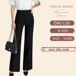 Thumbnail Quần ống loe nữ công sở lưng cao trơn đen THOCA HOUSE quần tây chuẩn form tôn dáng 1