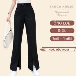 Thumbnail Quần ống loe nữ xẻ lai tây tuyết mưa lưng cao trơn đen THOCA HOUSE thời thượng, trendy 1