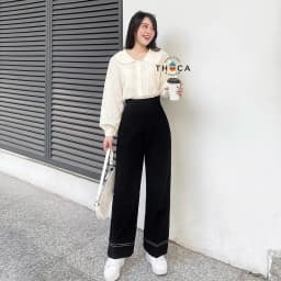 Thumbnail Quần ống rộng nữ cạp cao viền sọc THOCA HOUSE công sở, đi học đi làm 2